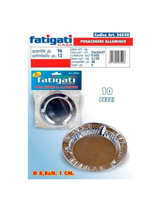POSACENERE ALLUMINIO 10 PEZZI DIAMETRO 8,8 CENTIMETRI