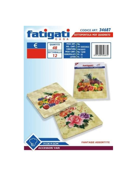 SQUARE DECORATIVE MDF TRIVET 19.5x19.5 CENTIMETERS