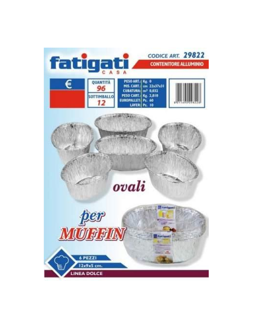 ALUMINUM MUFFIN MOLDS 6 PIECES 12x9x5 CENTIMETERS