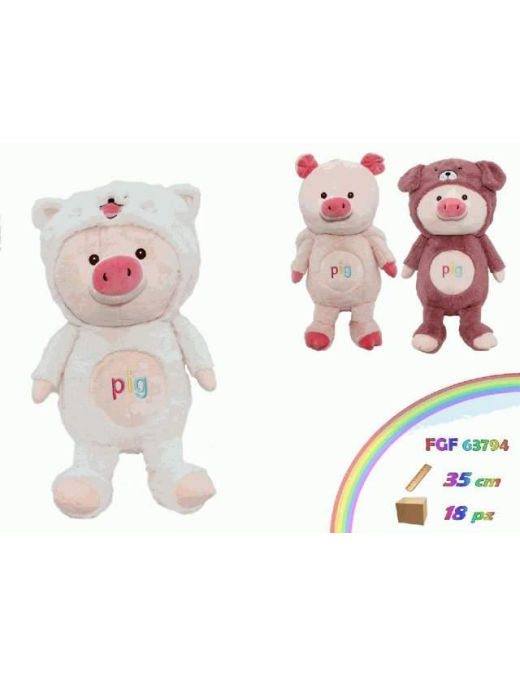 PLUSH PIG WITH HOOD 35 CM