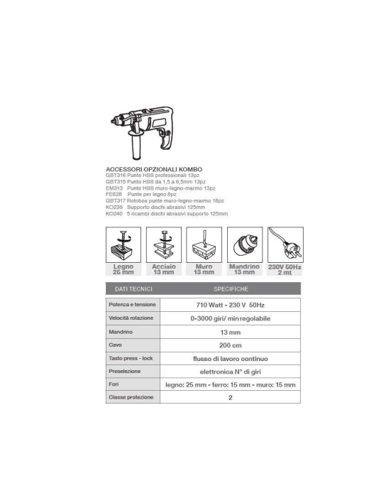 ELETTRICO TRAPANO A PERCUSSIONE 710W