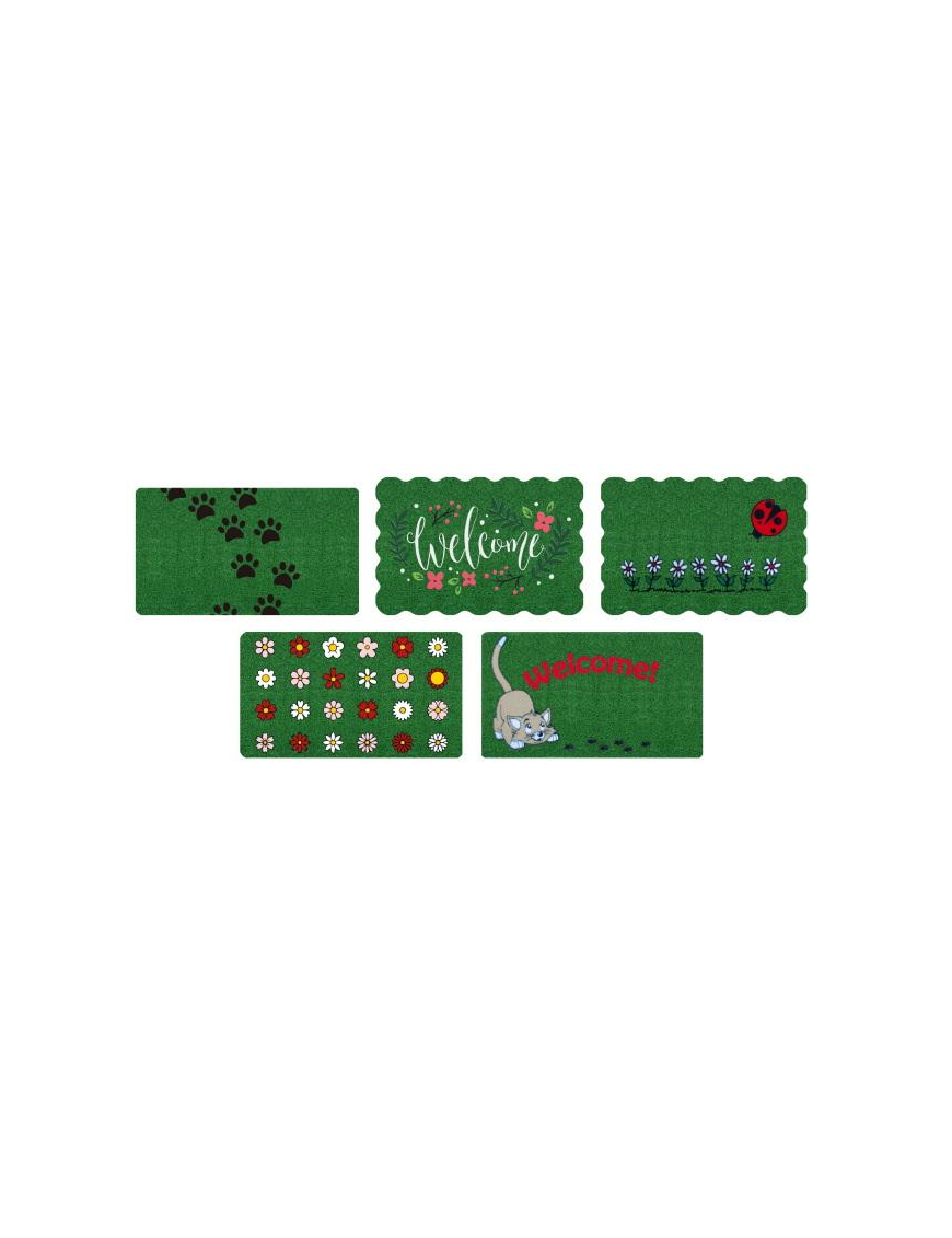 GREEN FLOCK DOORMAT 40x70 CENTIMETERS RECTANGULAR ASSORTED COLORS AND DESIGNS