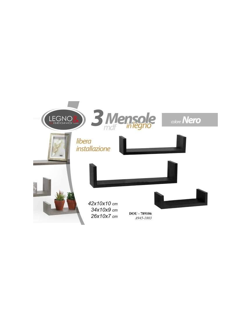 MENSOLA NERA SET 3 pezzi