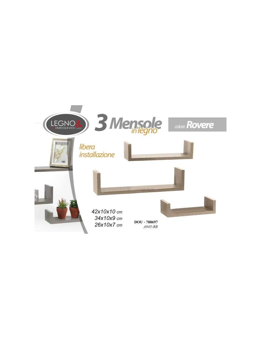 MENSOLA ROVERE SET 3 pezzi