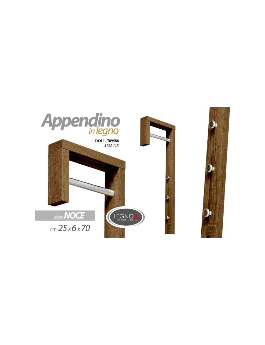 WALNUT WOOD CLOTHES HANGER 25x6x70cm