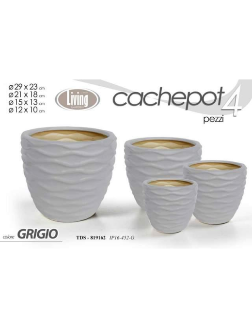 CACHEPOT CERAMICA 4 pezzi. GRIGIO