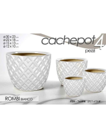 CERAMIC CACHEPOT 4 pieces WHITE RHOMBUS
