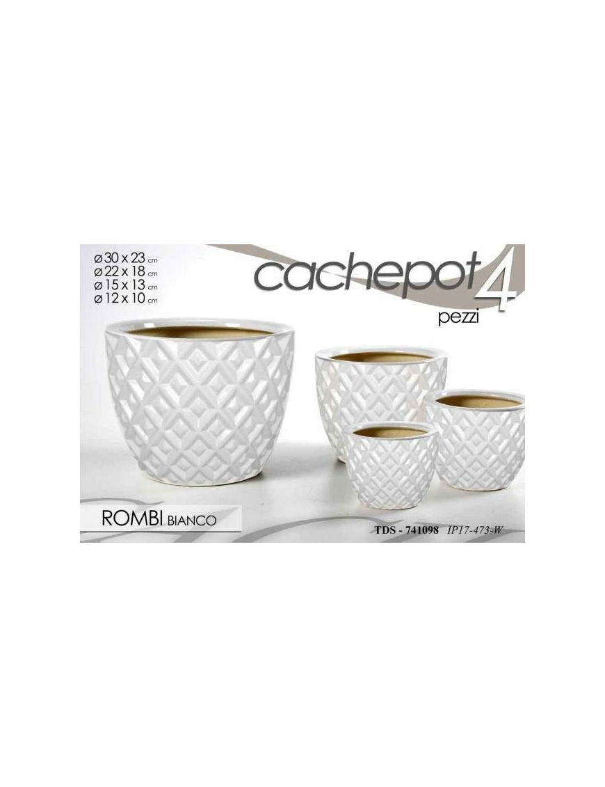 CACHEPOT CERAMICA 4 pezzi ROMBI BIANCO