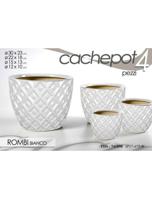 CERAMIC CACHEPOT 4 pieces WHITE RHOMBUS