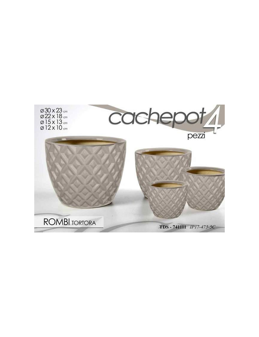 CACHEPOT CERAMICA 4 pezzi ROMBI TORTORA