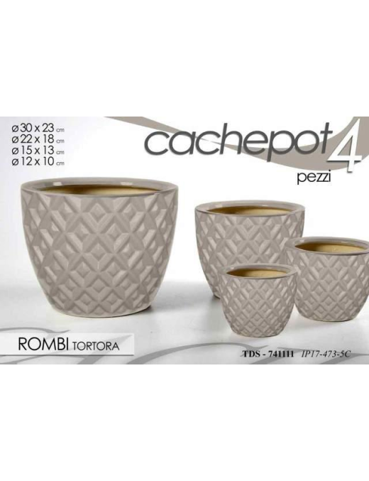 CERAMIC CACHEPOT 4 pieces TAUPE RHOMBUS