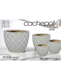 CERAMIC CACHEPOT 4 pieces GRAY RHOMBUS