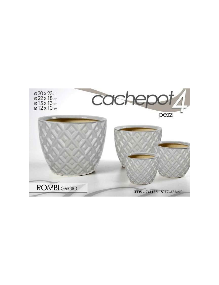 CACHEPOT CERAMICA 4 pezzi ROMBI GRIGIO