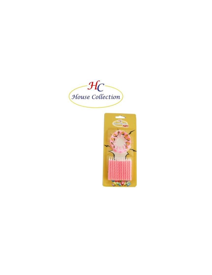 CANDELINE CON SUPPORTO 24 PEZZI ROSA