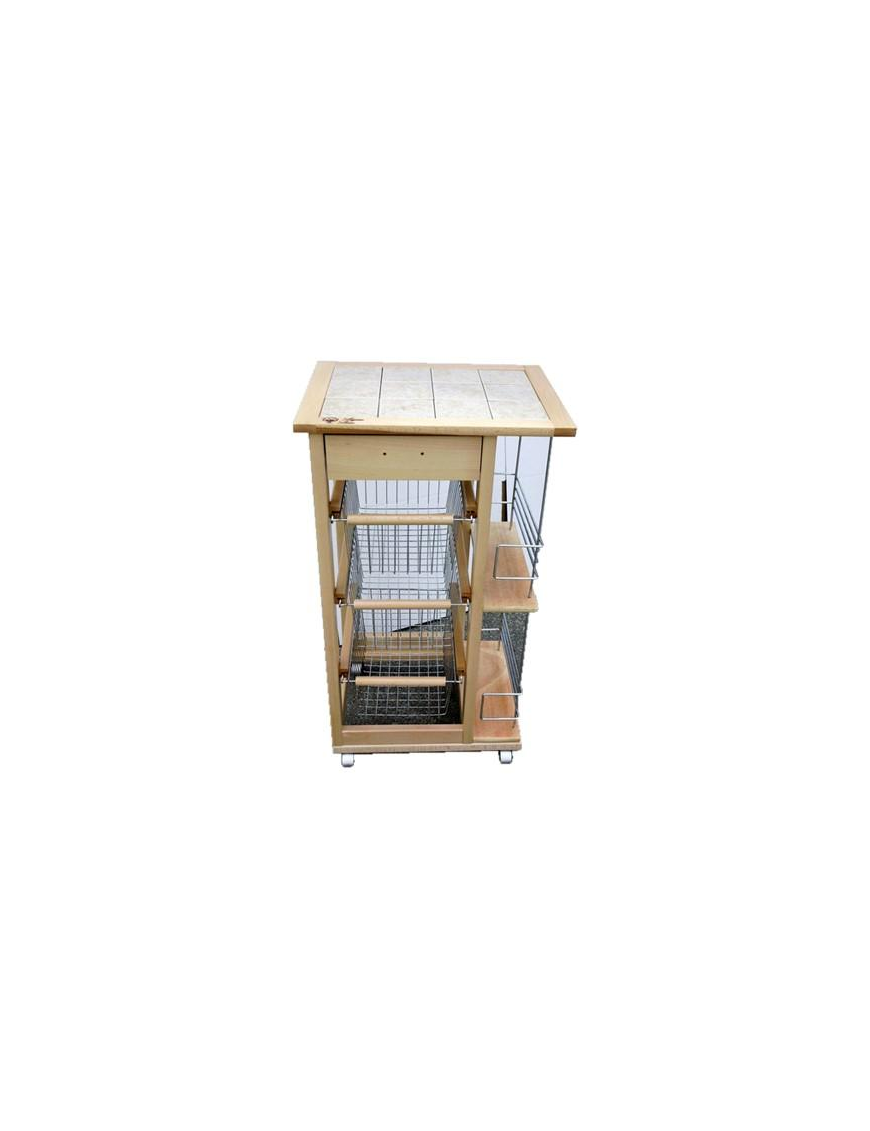 TROLLEY WITH NATURAL BOTTLE HOLDER 48x38x83