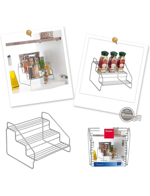 SILVER SPICE RACK 3 TIERS STEPPO