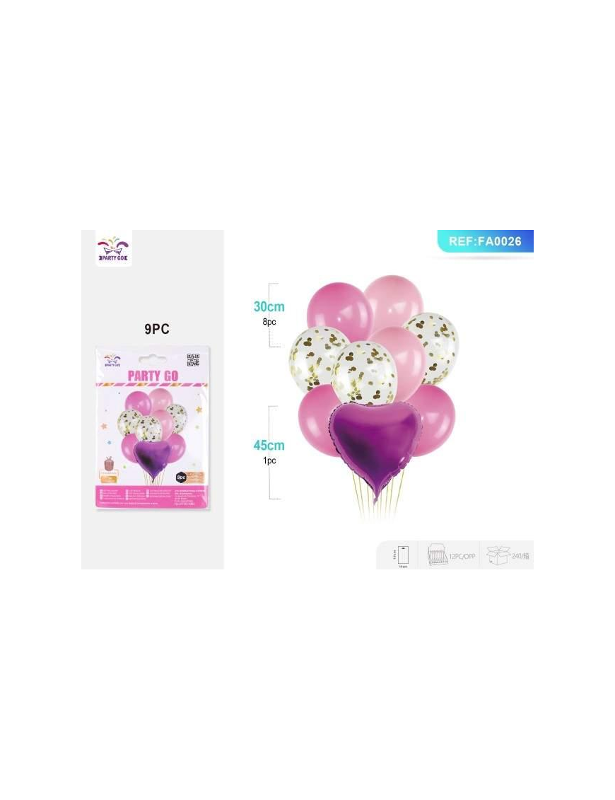 PALLONCINI 9 PEZZI CUORE ROSA