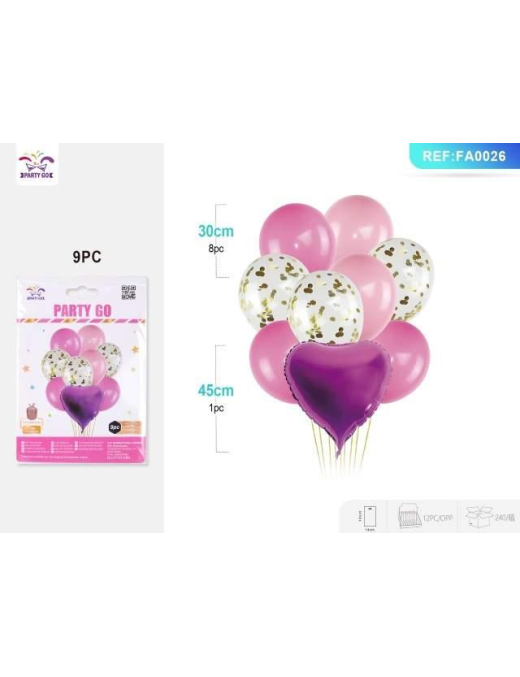 PALLONCINI 9 PEZZI CUORE ROSA