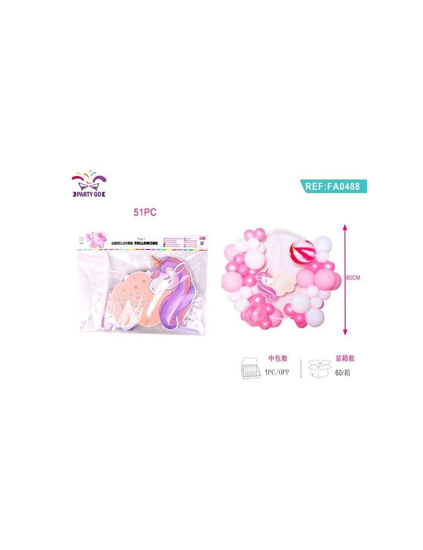 GHIRLANDA PALLONCINI 45 PEZZI ROSA 80 CENTIMETRI