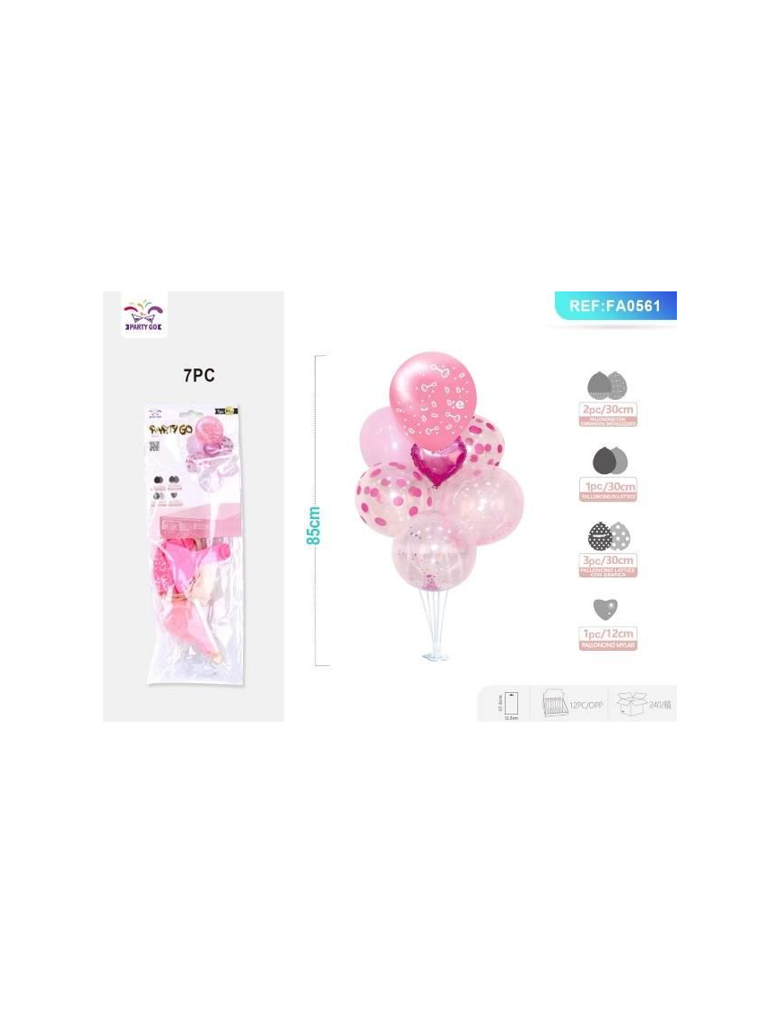 PALLONCINI 7 PEZZI CUORE ROSA 85 CENTIMETRI