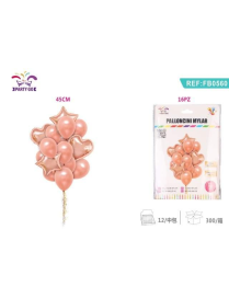 PALLONCINI 16 PEZZI CUORE/STELLA ORO ROSA