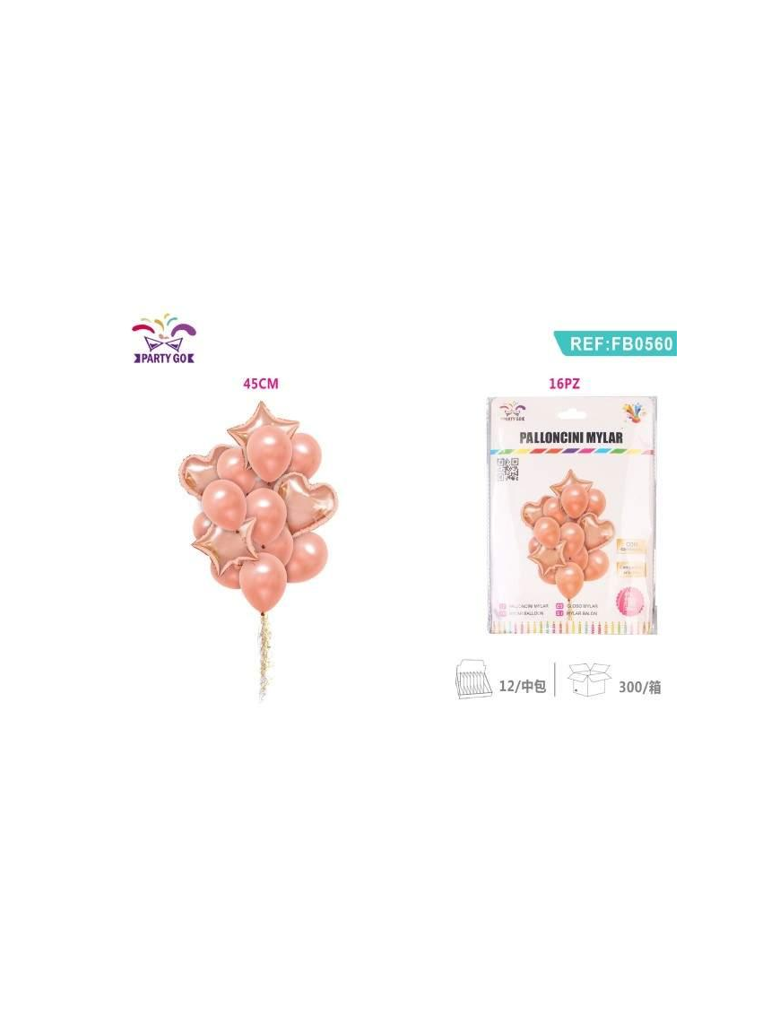 ROSE GOLD HEART/STAR BALLOONS 16 PIECES