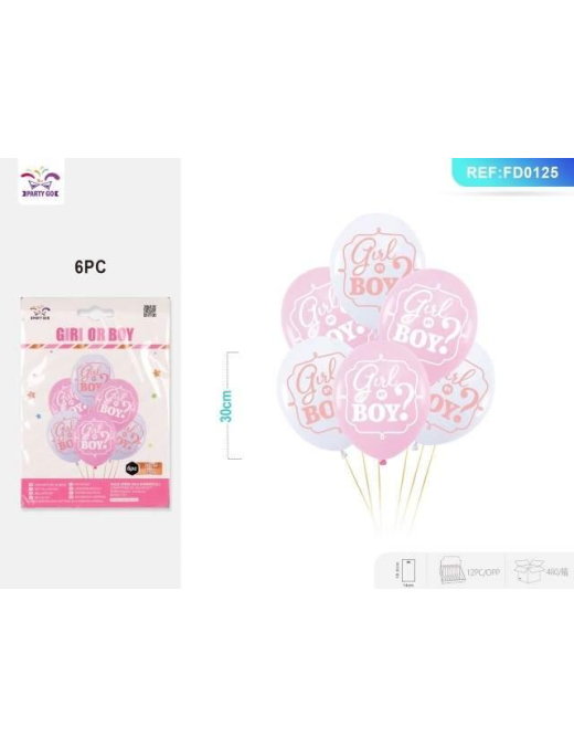 BALLOONS 6 PIECES PINK GIRL or BOY