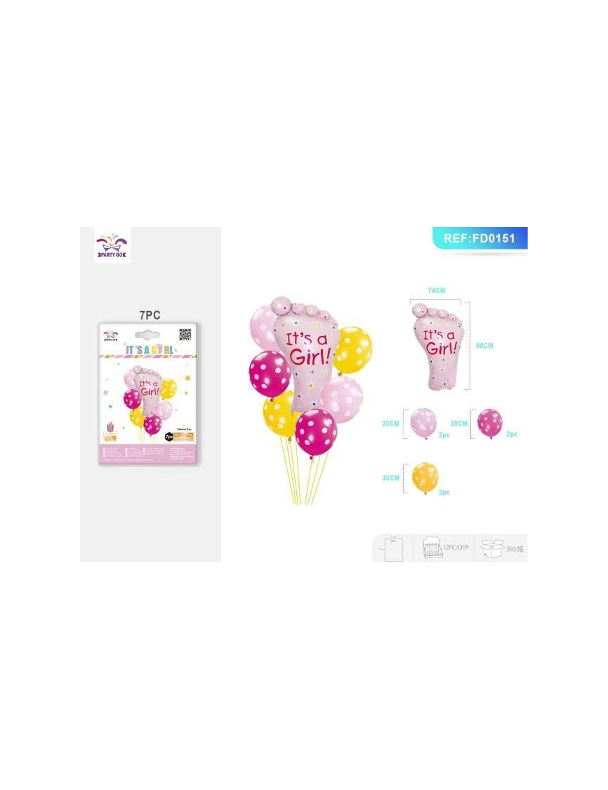 BALLOONS 7 PIECES PINK FOOT