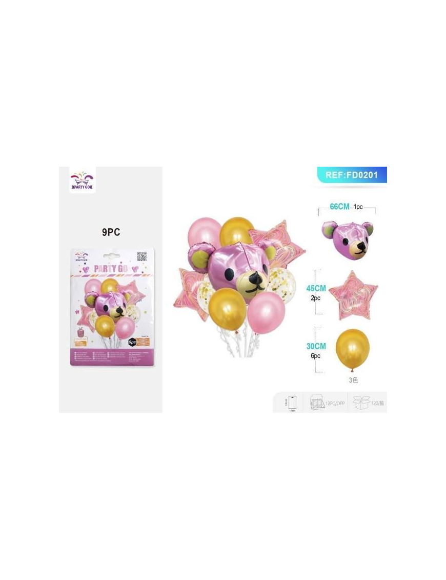 BALLOONS 9 PIECES PINK BEAR