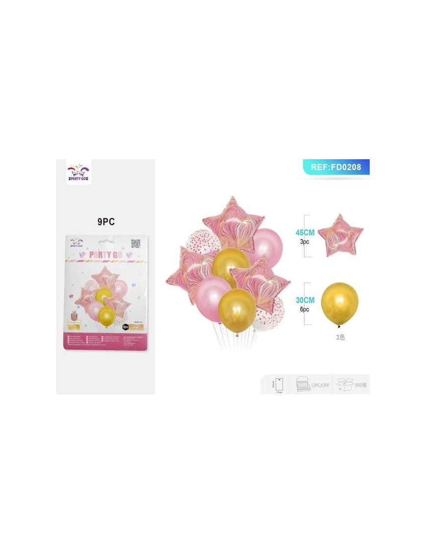 PINK AGATE STAR BALLOONS 9 PIECES