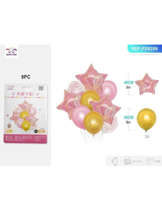 PINK AGATE STAR BALLOONS 9 PIECES
