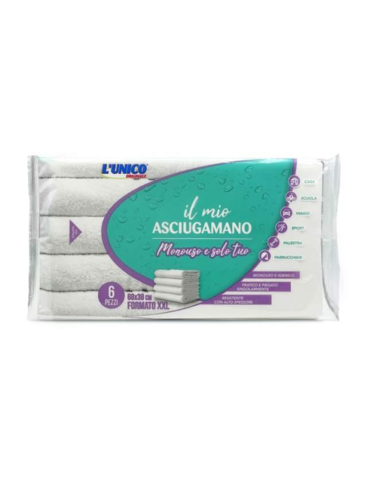 ASCIUGAMANO MONOUSO 68x38 CENTIMETRI 6 PEZZI