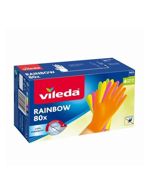 VILEDA MEDIUM AND LARGE RAINBOW GLOVES 80 PIECES