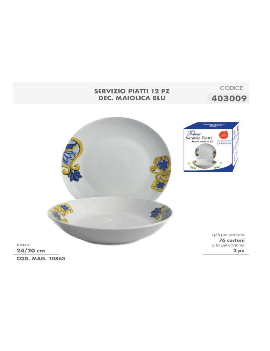 12-piece TABLE SERVICE WITH BLUE MAIOLICA DECORATION