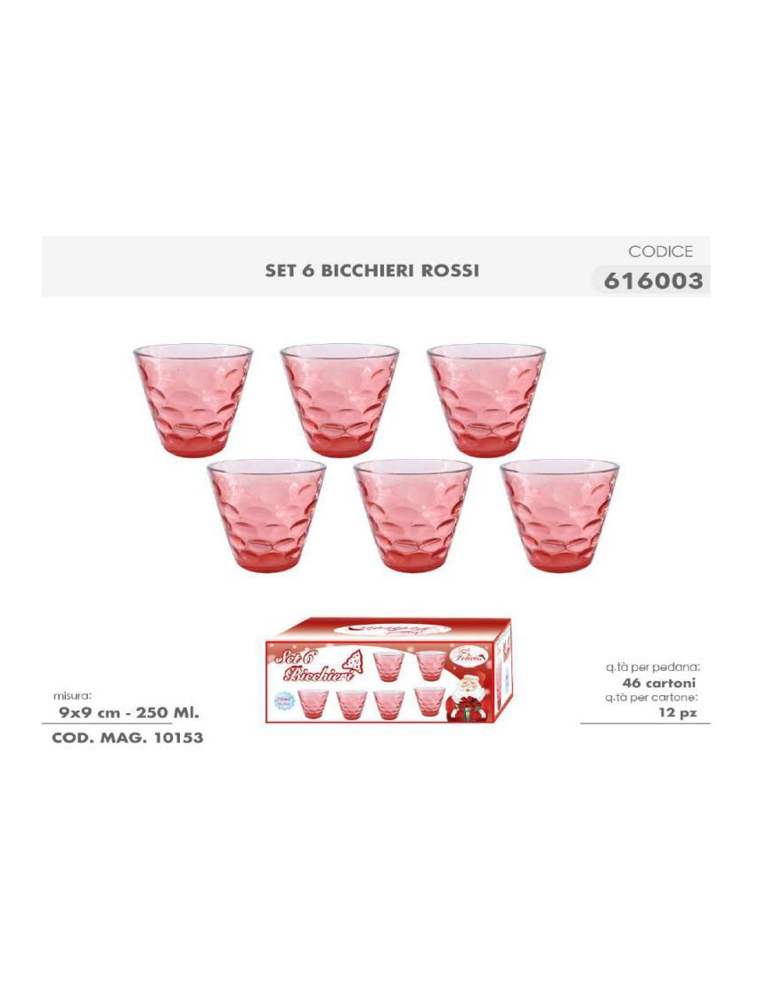 BICCHIERI IN VETRO 6pezzi 250ml ROSSI