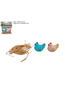 GALLINE 5,5 CM 2 PEZZI CON RAFFIA