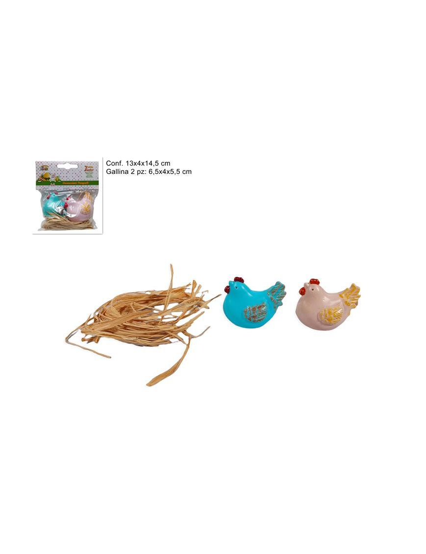 HENS 5.5cm 2pcs W/RAFFIA GI010328
