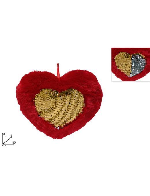 PLUSH HEART CUSHION+SEQUINS 35cm