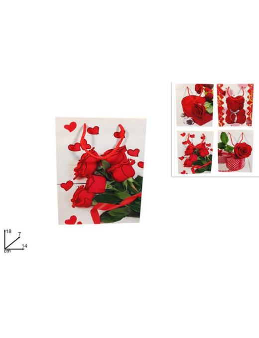 BUSTA REGALO CON CUORI 18x14x7 CENTIMETRI