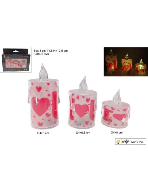 CANDELE LED 3 pezzi SAN VALENTINO