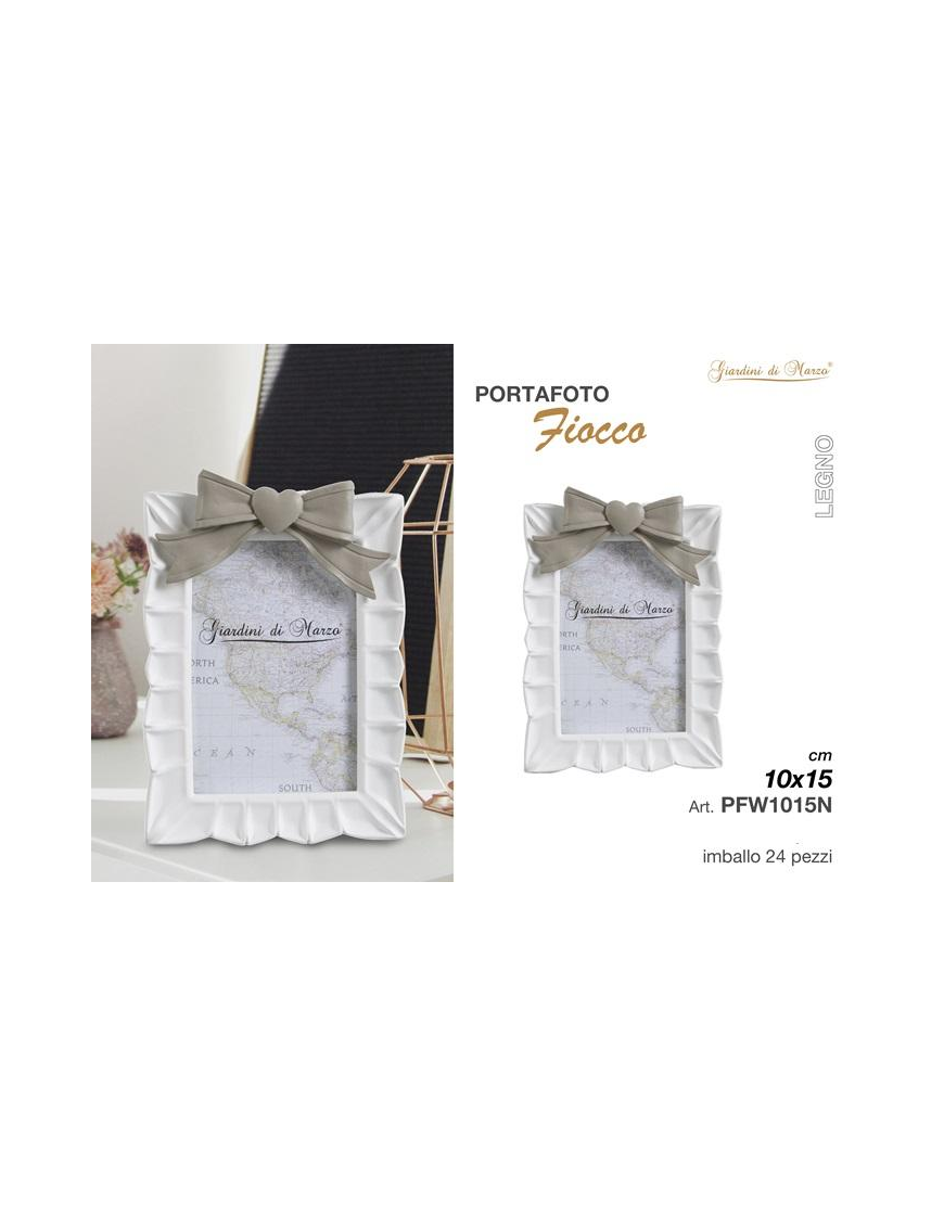 CERAMIC PHOTO FRAME WITH GRAY BOW 10x15cm