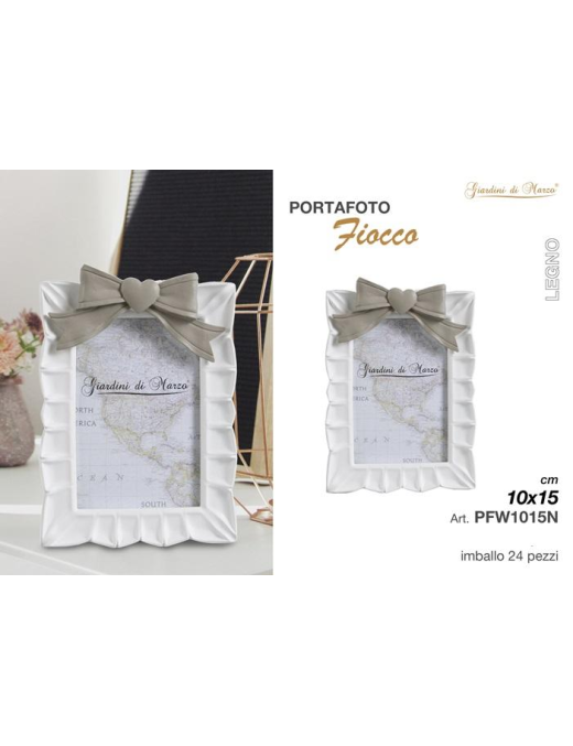 PORTAFOTO CERAMICA CON FIOCCO GRIGIO 10x15cm