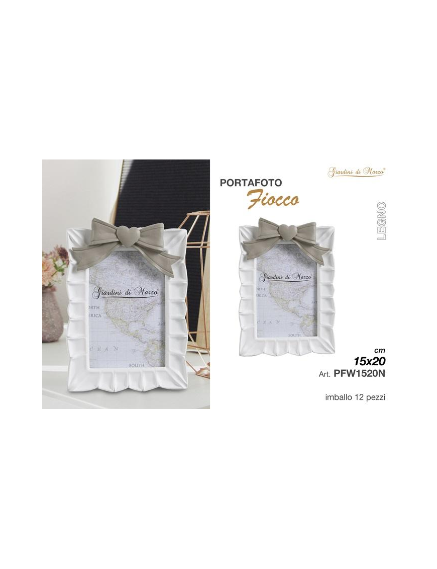 CERAMIC PHOTO FRAME WITH GRAY BOW 15x20cm