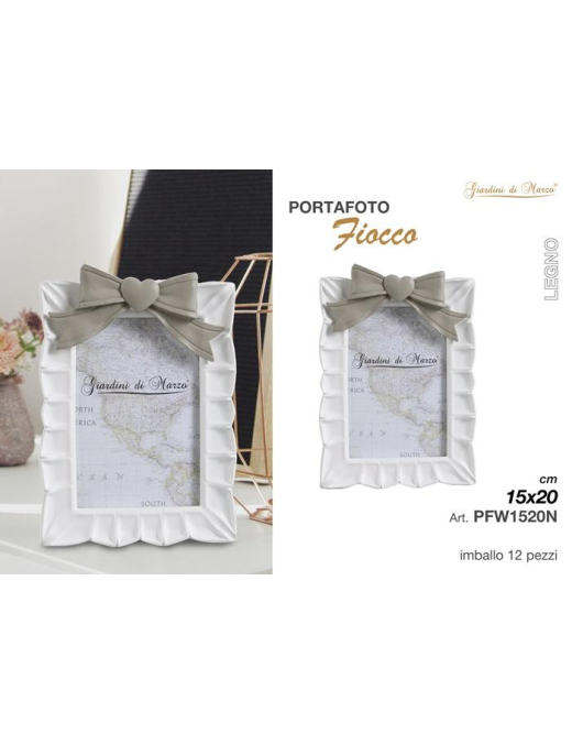 CERAMIC PHOTO FRAME WITH GRAY BOW 15x20cm