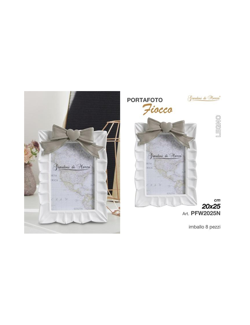 CERAMIC PHOTO FRAME WITH GRAY BOW 20x25cm