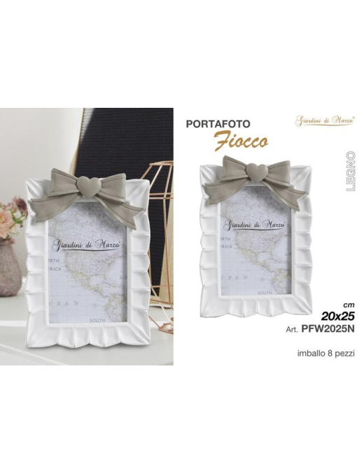 CERAMIC PHOTO FRAME WITH GRAY BOW 20x25cm