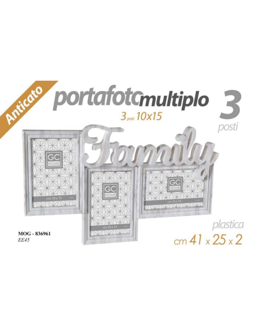 PORTAFOTO PLASTICA MULTIFOTO 3 POSTI ANTICATO