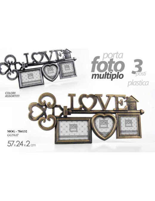 MULTI-PHOTO PLASTIC PHOTO FRAME FOR 3 PLACES, ASSORTED COLORS