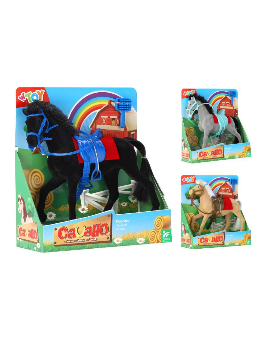FLOCKED HORSE 17 CM WITH BRUSH