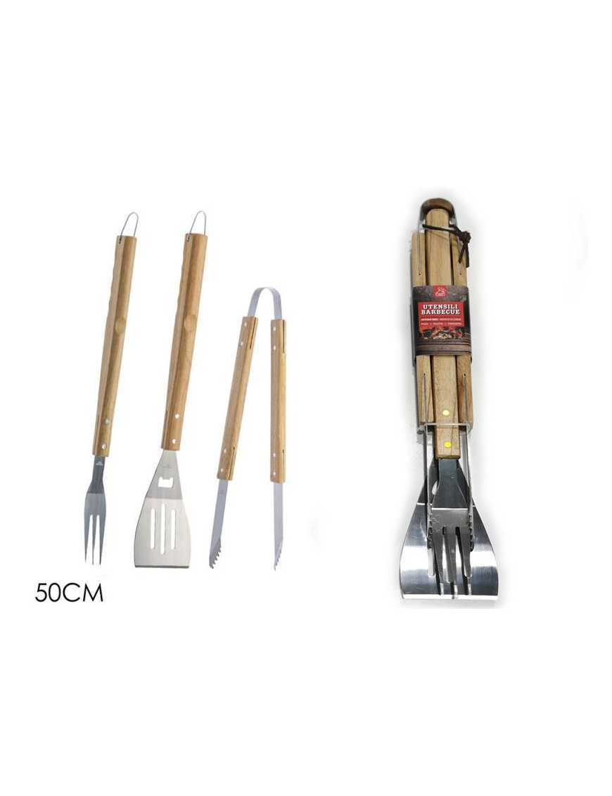 BARBECUE ACCESSORIES 3 pieces WOODEN HANDLE